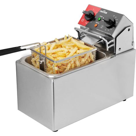 Friteuse électrique 4L avec tête de friteuse rotative facile à nettoyer, minuterie de 30 minutes, réservoir d’huile amovible 304 SS avec poignée (réservoir simple de 4L) (1/5)