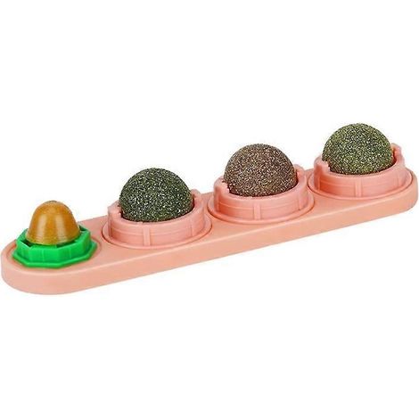 1. Katzenleckspielzeug-Set mit essbarem Katzenminzeball, drehbarer Wandhalterung und Leckerlis.