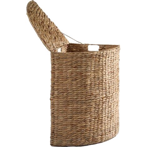 Calicosy – Panier à linge d'angle en jacinthe d'eau – Dimensions 40x40x66 cm – Poids 4.3 kg – Couvercle et poignées pour transport facile