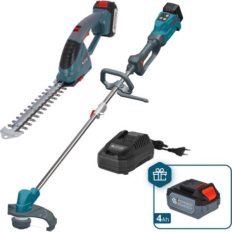 Kit d'outils de jardinage sans fil Könner & Söhnen KS SHT-BCT Set, Taille-haie, Coupe-bordures, Batterie 20V et Chargeur