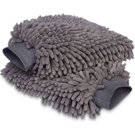 Gant de lavage microfibre Chiffon de nettoyage de luxe pour la voiture, Pack de 2, Gris, 30 L x 20 W cm (1/4)