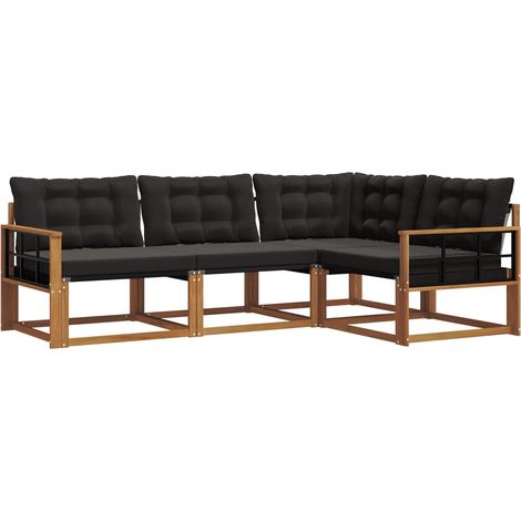 Outdoor Sofa Set with Cushion 4 pcs Natural and Black vidaXL