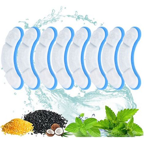 Lot de 8 filtres de rechange pour fontaine à chat - Élément filtrant bleu et blanc - Filtres pour distributeur d'eau de chat - Accessoires pour fontaine pour animaux de compagnie (1/5)