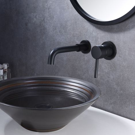 SUMERAIN Mitigeur de Lavabo Mural noir mat, Robinet Salle Bain avec deux trous (1/5)