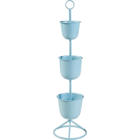 Supporto per piante da esterno 110 x 28 cm 3 vasi per piante azzurri 030010316