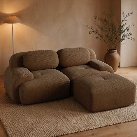 Divano modulare in marrone in velluto a coste, senza telaio, con braccioli curvi e senza montaggio,208x178x75 cm (1/5)