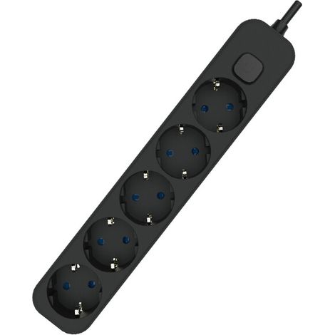 Regleta de Superficie 5 Enchufes con Interruptor y Cable 1,5 m – Blanco o Negro