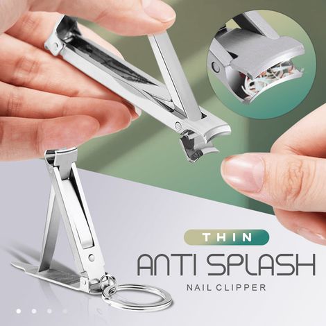 Coupe-ongles pliable en acier inoxydable ultra fin pour ongles mains et pieds, avec porte-clés, outil de manucure argenté (1/5)