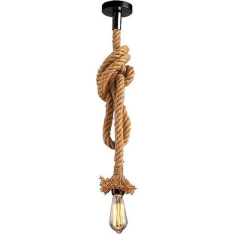 (200CM) Lampe À Suspension Rétro Vintage Suspension En Corde De Chanvre E27 Lustre Antique (1/5)