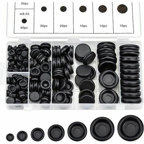 KZQ 170Pcs Rubber Cable Grommets Assortment Grommet Rubber Plugs Electrical Wire Ring Seal Kit with Storage Box for Car Water Hose Pump 7 Sizes Black, Superma (1/3)