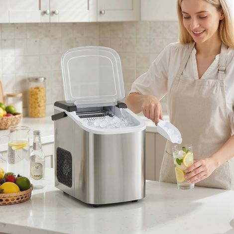 Machine à glaçons, 12kg en 24h, 9 glaçons en 7 minutes, ice maker portable avec fonction autonettoyante, argent (1/5)