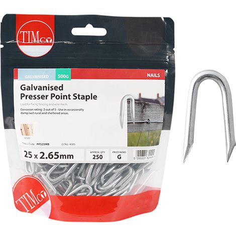 Timco Galvanised Presser Point Staples - 25 x 2.65mm (500g Bag) (1/3)