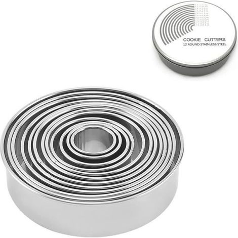 12 Pièces Emporte-piece Rond, Acier Inoxydable 430, Boîte de Rangement, Diamètre 3 à 12 cm, Pâtisserie (1/3)