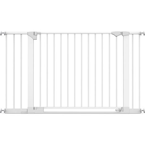 Safetots SafeStep Gate, White, 138cm - 145cm, Extra Low Walkthough, 81cm Extra Wide Doorway, Extra Wide Baby Gate