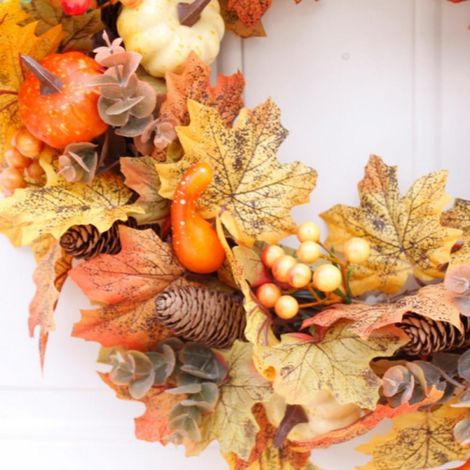 Guirlande Porte - Couronne Artificielle Automne - 50 cm - Pour Décoration Halloween Noël Action de Grâce - 1 Pièce (1/5)