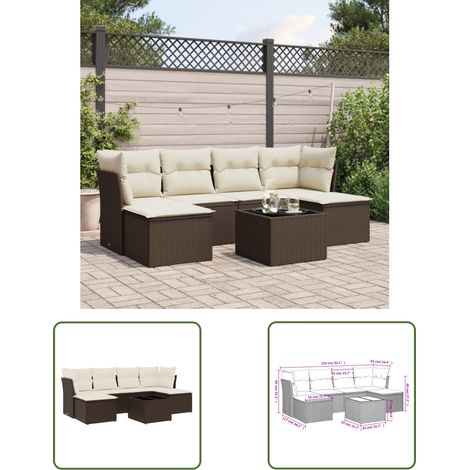vidaXL 7-tlg. Garten-Sofagarnitur mit Kissen Braun Poly Rattan