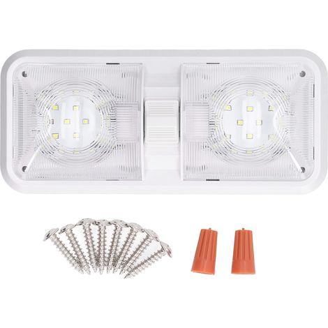 Plafonnier LED à 2 dômes pour camping-car, 600lm, avec interrupteur à 3 voies, DC 12V, pour bateau, Yacht, blanc chaud 6500K (1/5)