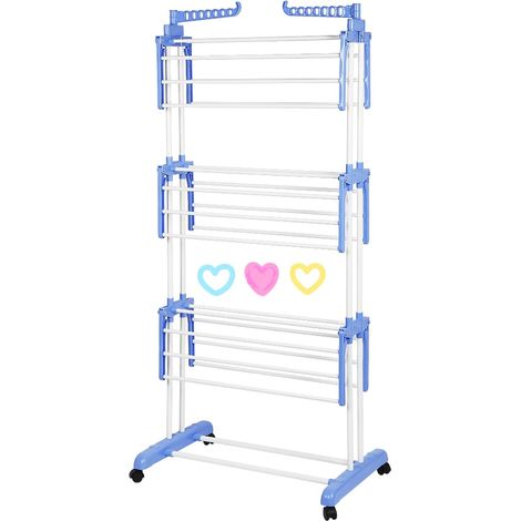 Etendoir Linge, Acier Inoxydable Seche Linge Etendoir pour Intérieur et Extérieur, 7564170cm (Bleu et Blanc) (1/5)