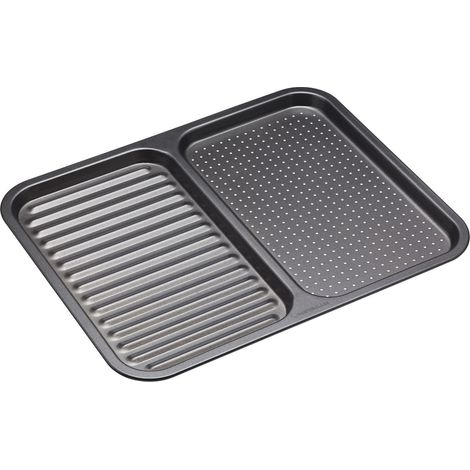 KitchenCraft MasterClass Backblech mit 2 Fächern of Carbonstahl, 39 x 31 cm - Grau