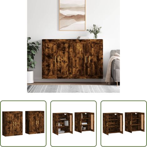 vidaXL Bois d'ingénierie - Armoires murales 2 pcs chêne fumé bois d'ingénierie (1/5)