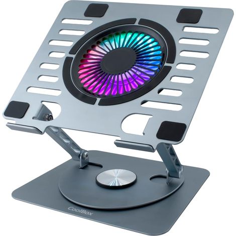 CoolAir - Support Portable avec Ventilateur Silencieux RVB de 11 cm, Base réglable en Hauteur et Rotation à 360°, réfrigérateur Portable avec Vitesse réglable, tablettes/Ordinateurs Portables (1/5)
