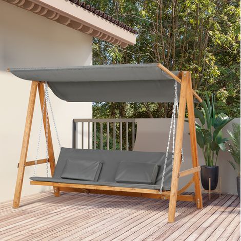 Dondolo da giardino in poliestere grigio, 3 posti convertibile in letto, con tettuccio regolabile e cuscino (1/5)