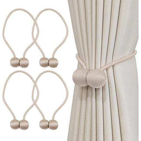 4er-Set magnetische Gardinenhalter mit Magneten für Gardinenclips, für Wohn- und Büroräume, beige