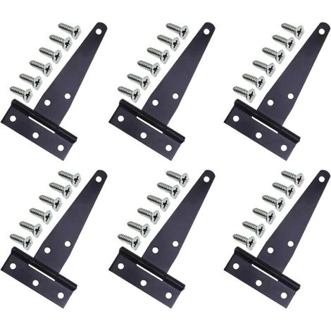 POTS Türbänder, 6er-Pack, schwarze T-Bänder, T-Bänder-Türhalterungen, robuste T-Bänder, mit 36 Schrauben für Fenster, Holztüren, mittelalterliche Burgtüren – Crezuo