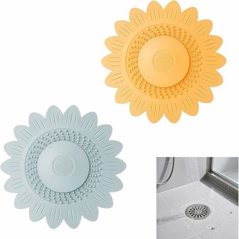 Filtro di scarico in silicone a forma di girasole, confezione da 2, raccogli capelli per doccia, vasca da bagno e lavandino, tappo per vasca da bagno a forma di fiore, antiscivolo. (1/5)