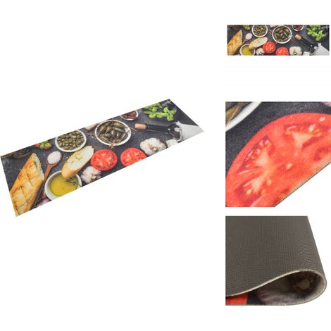Küchenteppich Waschbar Wein & Essen 45x150 cm Samt - Küchenläufer - Samt - Esszimmerteppich - Wohnraumteppich - Rutschfest (1/5)