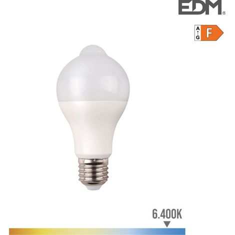 Lampadina LED EDM Standard con Sensore di Presenza e Crepuscolare E27 12W 1055lm 6400K Luce Fredda Ø6x11cm (1/4)