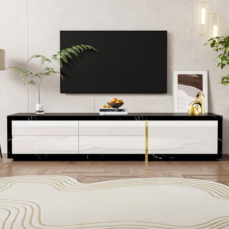 Meuble tv extensible 140‑260 cm noir marbre & blanc mat – rotation 360° avec finitions dorées (1/5)