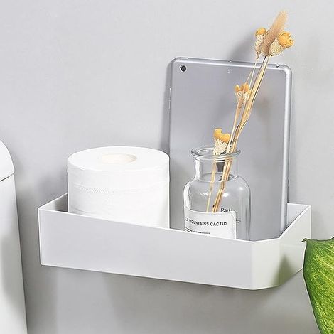 Etagere Douche Étagère De Douche en Verre Trempé Rectangulaire Organiseur Douche Rangement sans Clous, sans Dégâts, Panier pour Accessoires Cuisine Salle De Bains, Blanc