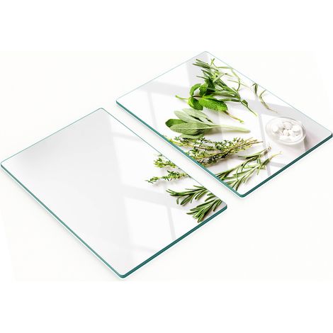 Juego de tablas de cocina de vidrio templado con gráficos de hierbas, 2 x 40 x 52 cm. (1/5)