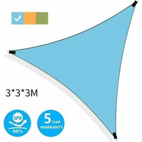 Vela ombreggiante triangolare, in tessuto impermeabile e protettivo dai raggi UV, con corda, moschettone e borsa per il trasporto, ideale per giardino, patio e piscina all'aperto (blu). (1/5)