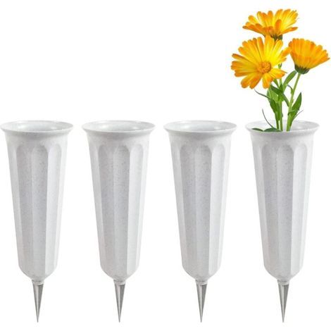 Lot de 4 vases funéraires - 25 x 8 cm - En plastique résistant au gel - Piquet de terre - Décoration cimetière (1/5)