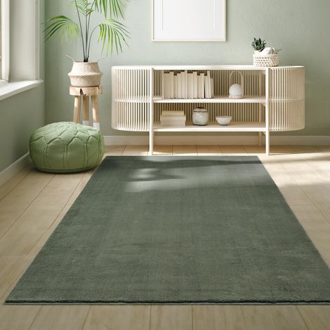 Tapis Moderne Moelleux à Poils Courts, antidérapant, Lavable Jusqu’à 30°C, Super Doux, Aspect Fourrure, pour Salon et Chambre, décoratif, Vert, 120 x 160 cm (1/5)