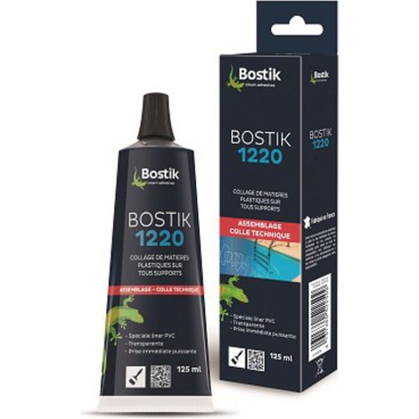 Bostik – Colle contact multi-usage transparente – Tube 125 g – Prise immédiate puissante – Spécial liner PVC – Formule sans toluène
