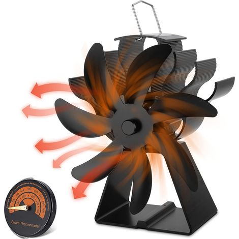 Ventilador para estufa de leña, 7 aspas, con termómetro, accionado por calor, con arranque silencioso. (1/4)