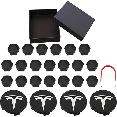 Kit de cache-écrous de roue noirs avec outil de démontage pour Tesla Model 3, S et X (1/3)