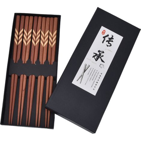 Wiederverwendbare japanische Essstäbchen aus rotem Sandelholz und Buchsbaum, inklusive Geschenkbox (1/5)