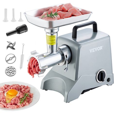 VEVOR Hachoir a Viande Electrique de Comptoir Capacite 2,27 kg/min, Poussoir a Saucisses avec Lame, Plaque de Broyage, Lame de Farce et Tubes, Boitier en Aluminium, pour Cuisine et Restaurant