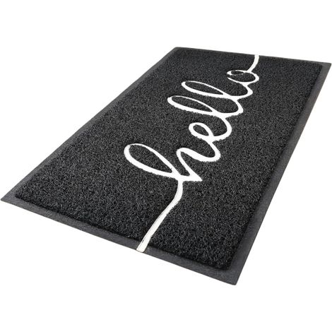 Paillasson Hello noir 45x75 cm, antidérapant et lavable, idéal pour porte d'entrée, jardin ou terrasse intérieure/extérieure (1/5)