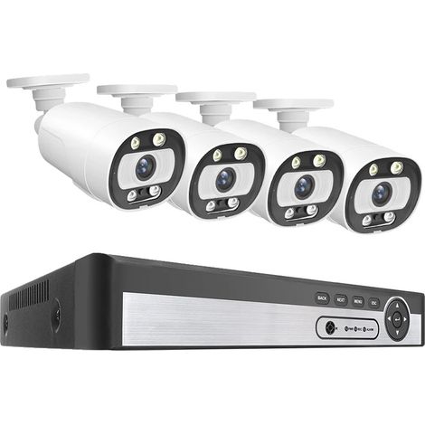 Sistema de cámaras de seguridad de 8 canales, detección humana por IA, NVR de 8 canales, 4 cámaras de 5 MP, disco duro integrado de 1 TB. (1/2)