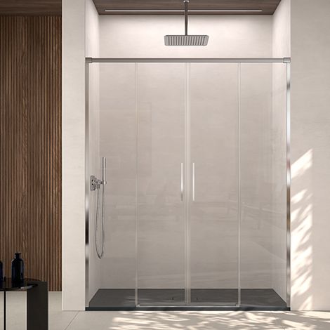 Mampara de ducha frontal  2 Fijos y 2 Puertas Corredera 140x195 cm Cromo Cristal templado Antical transparente 6mm (1/5)