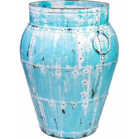 Jarrón de metal envejecido azul 45x45x60h cm