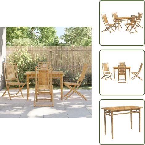 5-tlg. Garten-Essgruppe Bambus - Bambus Gartenset - Gartenmöbel Set - Esstisch - Gartenstühle - Balkon Möbel