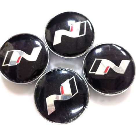 60-mm-Radnabenkappe für Hyundai – Kunststoff-Radnabenkappe, Radnabenblende, staubdichte Radnabenkappe, Tuning-Felgenzubehör, 4er-Set – Schwarz mit silberner Basis (60 mm)