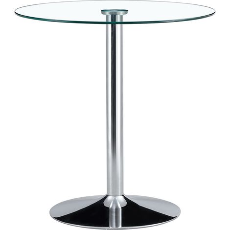 Ensemble Bar Moderne avec Table en Verre Ø 89 cm et 2 Tabourets Transparants à Pieds Dorés Réglables (1/5)