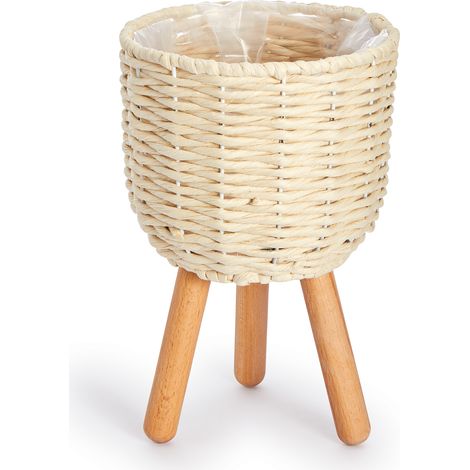 Paco Home Maceta Sobretiesto Grande Jardinera Interior Tiesto Juego Cesto Madera trenzada Crema, 2pcs Set / Design 3